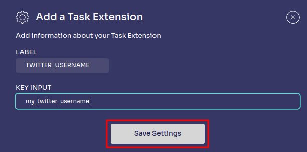 Window for adding your task extension details